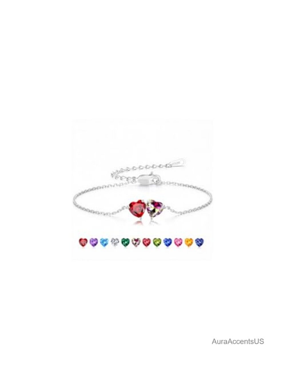 Sterling Silver Birthstone Link Bracelet Adjustable 6-8 Inch Gift for Women